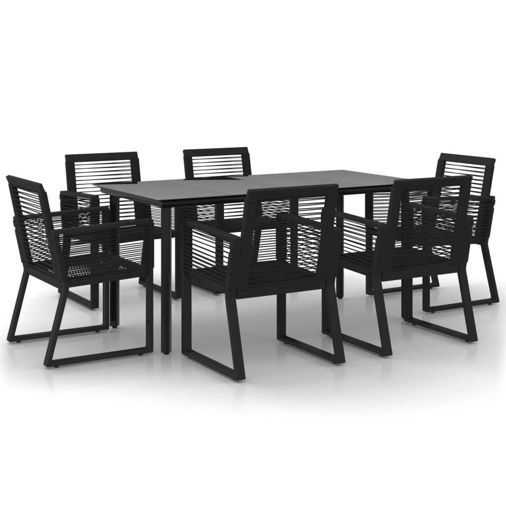 NNEVL 7 Piece Garden Dining Set Black PVC Rattan