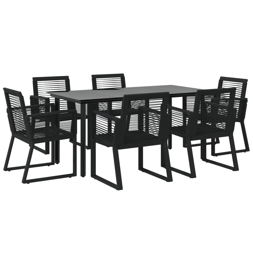 NNEVL 7 Piece Garden Dining Set Black PVC Rattan