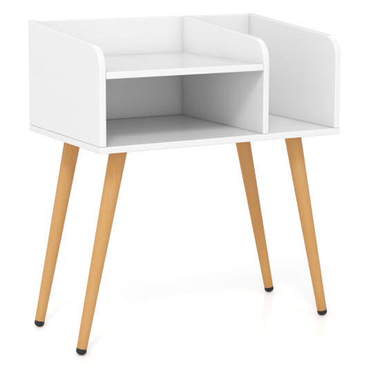 Mid Century Modern Nightstand  with Open Shelves-Brown