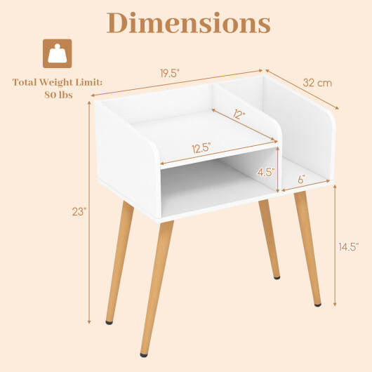 Mid Century Modern Nightstand  with Open Shelves-Brown