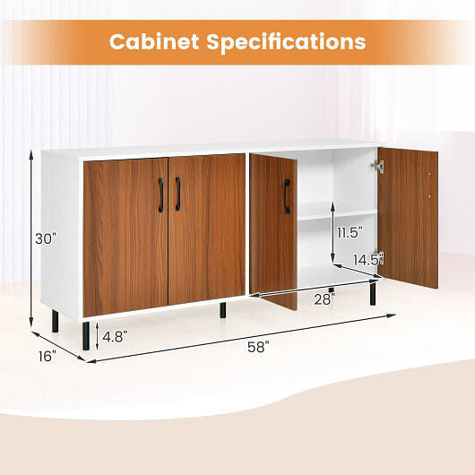 4-Door Kitchen Buffet Sideboard for Dining Room and Kitchen-White